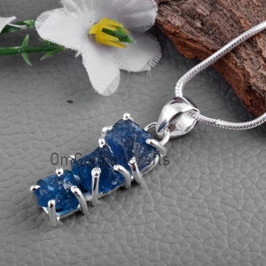 925 Sterling Silver Raw Neon Apatite Pendant, Raw Neon Apatite Necklace, Natural Raw Apatite Silver Jewelry, Christmas Sale, Apatite Pendant