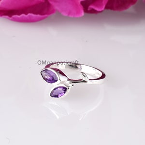 Amethyst Ring, Natural Amethyst Ring, Leaf Ring, Amethyst Gemstone Ring, 925 Sterling Silver Ring, Us Size-6, Amethyst Silver Ring Boho Ring