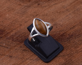 Sterling Silver Tiger Eye Ring - Size 8 Statement Ring