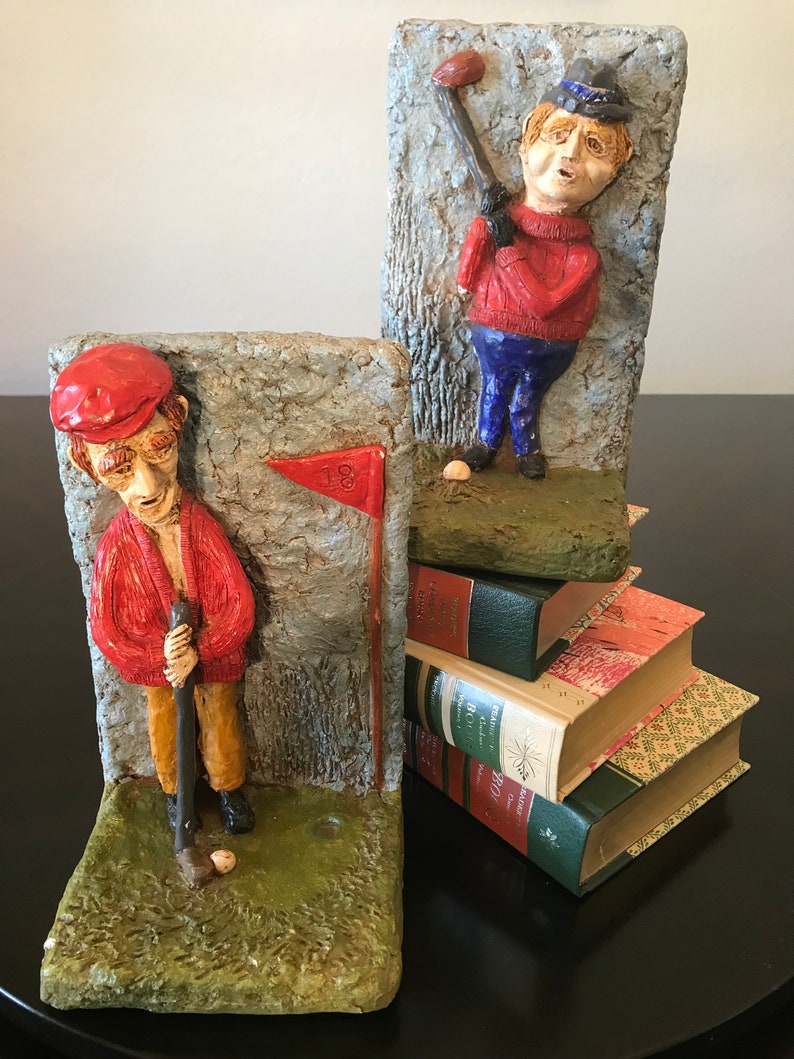 Vintage Golfer Bookends by Huguette/Hand Sculpted Golf Etsy