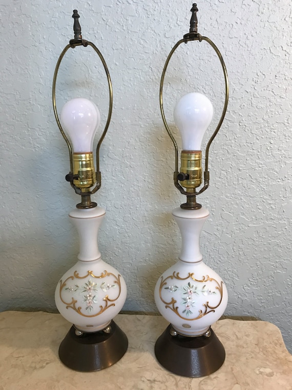 Vintage White Painted Glass Lamps, Made in Germany Vintage White Painted Glass Lamps, Made in Germany
