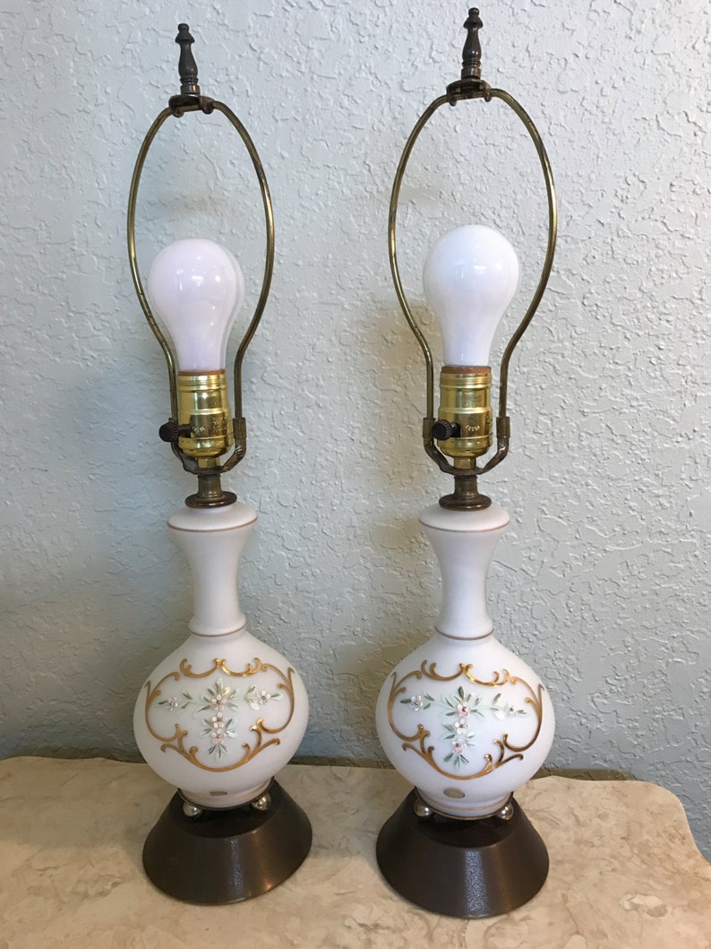 Vintage White Painted Glass Lamps Made in Germany Etsy