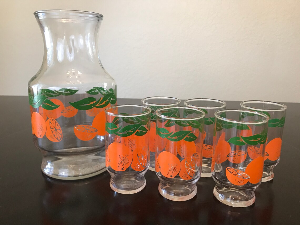 Vintage OJ Carafe and Juice Glasses by Anchor Hocking/1987 Etsy