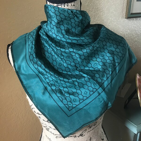 Vintage Dior Scarf, Emerald Green with Honeycomb Pattern