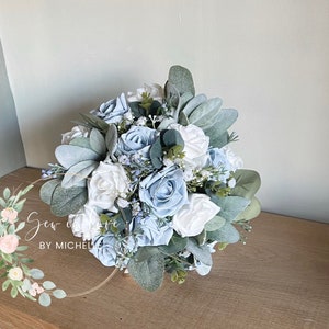 Dusty Blue Bride wedding bouquet - dusty blue wedding flowers - dusty blue centrepieces