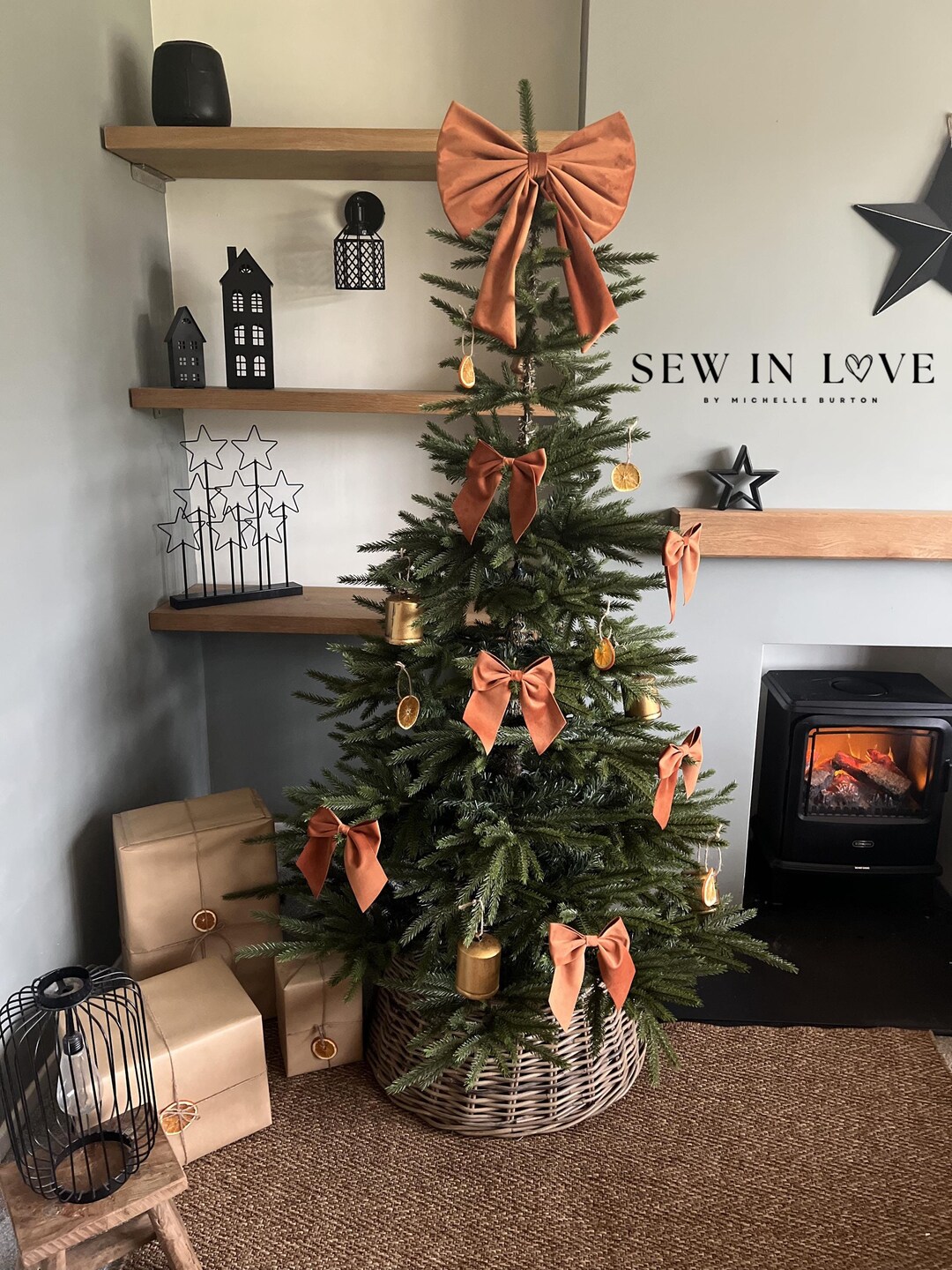 Luxury Handmade Burnt Orange / Terracotta Velvet Christmas Tree Bow