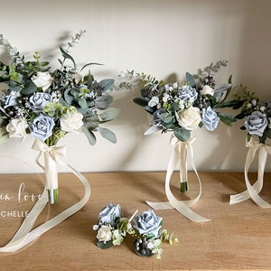 Dusty blue wedding flowers - dusty blue bridal bouquet - light blue bouquet