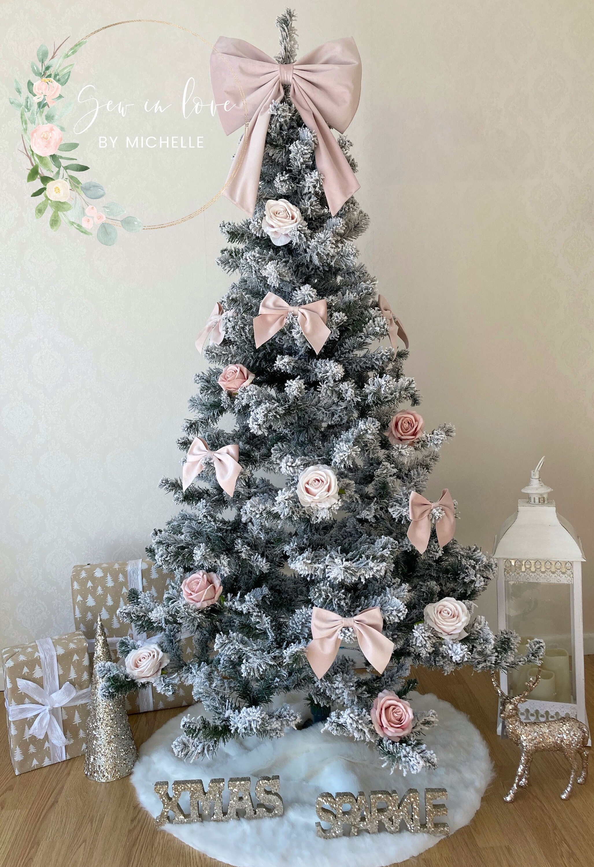 2 Meters Thick Luxury Dusty Rose Pink & White Sparkling Christmas Tree Tinsel Decoration 