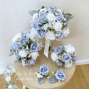 Dusty blue wedding flowers - dusty blue bridal bouquet - light blue bouquet