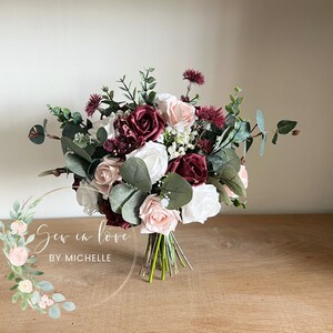 Blush pink and burgundy wedding bouquet - matching items available
