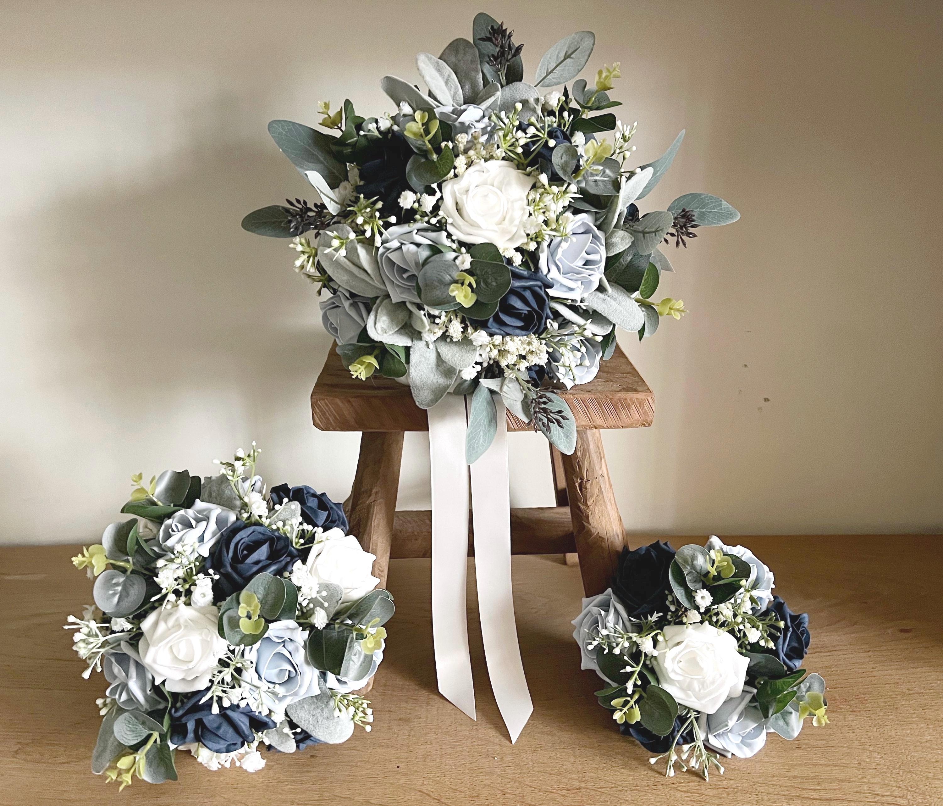 Navy \u0026 Dusty Blue Wedding Bouquet – Foam Rose Eucalyptus Flowers - Etsy, image size:3000x2563