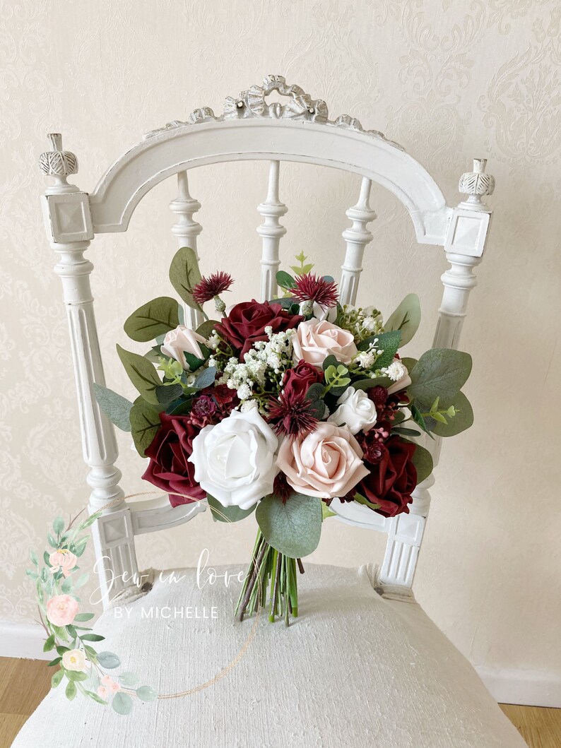 Blush Pink and Burgundy Wedding Bouquet Matching Items Etsy UK