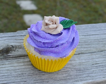 Yellow and Purple Cupcake (fake)