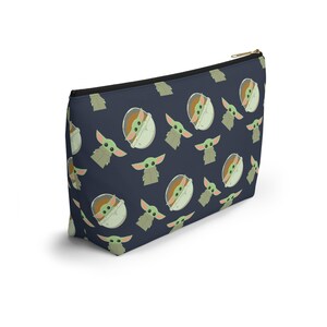 Grogu Inspired Navy Pouch: Cosmetics, Masks, Pencils – Polyester Zipper Bag image 4
