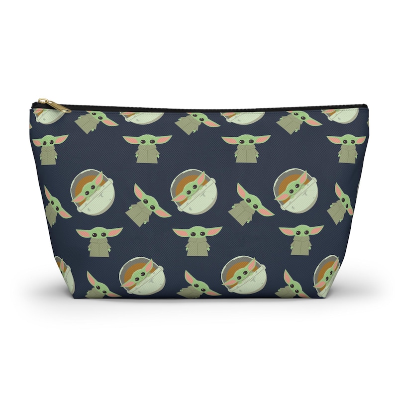 Grogu Inspired Navy Pouch: Cosmetics, Masks, Pencils – Polyester Zipper Bag image 1