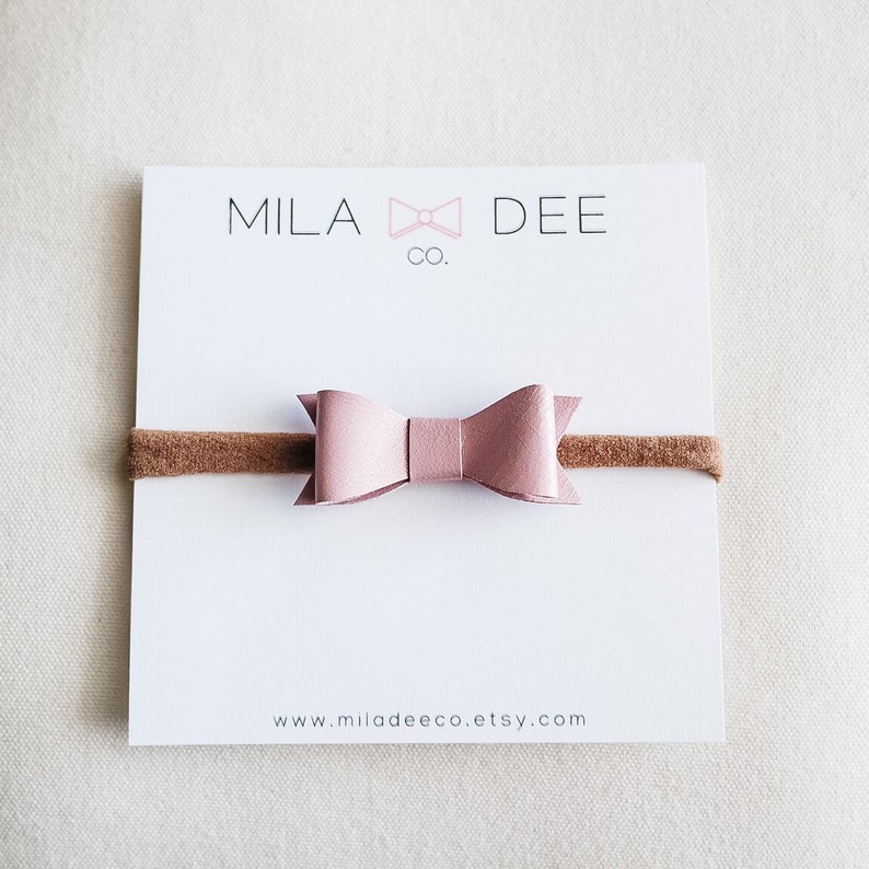 PALE MAUVE leather bow on a nylon headband \u2022 leather bow \u2022 baby bow \u2022 bow \u2022 baby headband \u2022 nylon headband \u2022 little girl