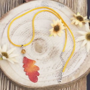 Necklace pendant with cold porcelain autumn oak leaf pendant
