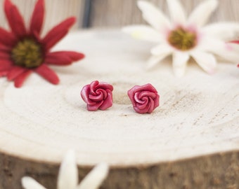 Steel earrings with cold porcelain red roses
