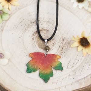 Necklace pendant with cold porcelain autumn maple leaf pendant