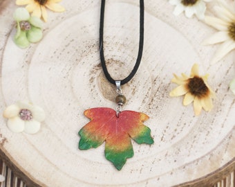 Necklace pendant with cold porcelain autumn maple leaf pendant