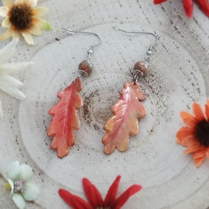 Earrings with cold porcelain autumn oak leaves