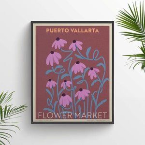 Puerto Vallarta | Minimalist Art | Design | Print | Wall Art | Pop Art | Home Decor | Poster | Boho | Cool Vibes | Flowers | Retro | Vintage