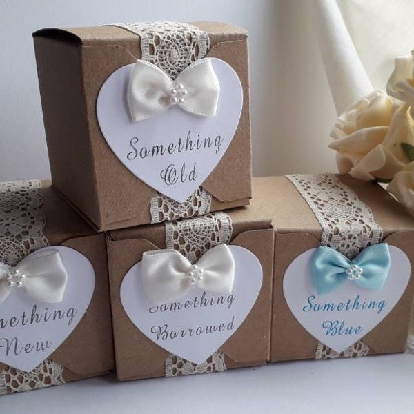 Vintage Style Wedding Day Gift Boxes - Something Old-New-Borrowed-Blue- A Sixpence... Wedding Gift Boxes - Bridal - Wedding Day Presents.