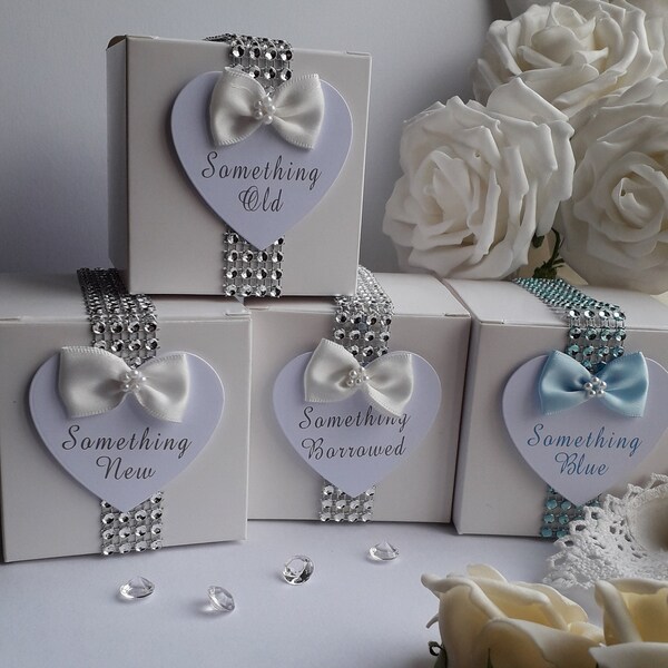 Wedding Day Gift Boxes with Diamanté detail -  Something Old-New-Borrowed-Blue - Bridal Gifts - Wedding day gifts - Luxury gift box