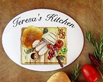 Chopping Board Kitchen Sign, Personalized Kitchen Sign, Custom Kitchen Signs, Kitchen Door Decor, Kitchen Wall Sign, Kitchen Gift for Cook