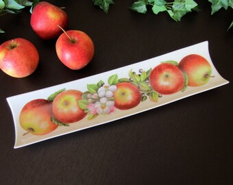 Hand Painted Porcelain Tray with Apples, Blueberries and Flowers, Porcelain Serving Tray, Custom Porcelain Housewarming Kitchen Gift
