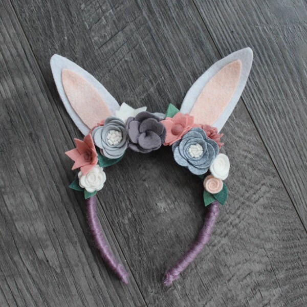 Bunny ears headband, flower headband, purple, floral crown, wildflowers, Easter, family photos, custom order, made to order, cake smash