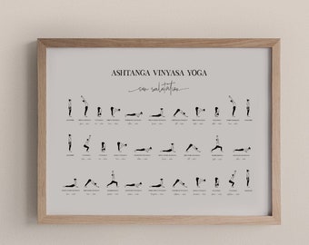 Impresión de Ashtanga Yoga / Secuencia A y B del Saludo al Sol / Póster de Surya Namaskar / Gráfico para estudio de yoga / Regalo para profesor de yoga