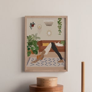 Yoga Pose Print | Downward Dog Wall Art | Ashtanga | White Cat ** Instant Download **