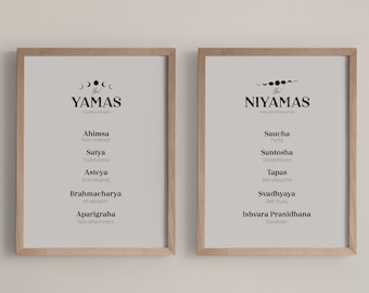 Yama Niyama Set | 8 Limbs of Yoga Art | Ashtanga Philosophy Prints | Set of 2
