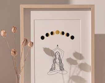 Arte da Criança da Lua para Imprimir | Arte de Parede com Postura de Ioga da Deusa | Pôster de Meditação Feminina ** Download Instantâneo **