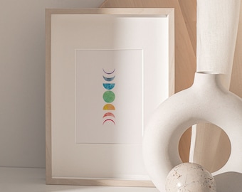 Chakra Moon Phases Print | Watercolor Yoga Wall Art | Chakra Decor | Meditation Art | Boho Spiritual Home Decor
