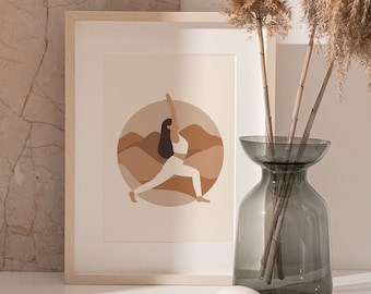 Impressão de pose de ioga boho | Arte de parede em tons terrosos | Decoração para sala de ioga | Arte boho para casa | Presente para amantes de ioga | Decoração para meditação
