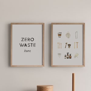 Set of 2 Zero Waste Wall Art | Vegan Lifestyle Wall Decor | Sustainable Eco Friendly Poster ** Instant Download **