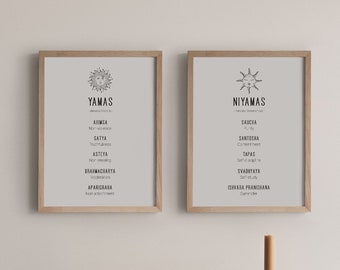 Yama Niyama Yoga Print Set | 8 Limbs Wall Art | Yoga Philosophy Poster | Yoga Studio Decor | Yoga Teacher Gift