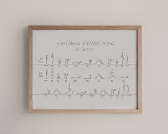 Ashtanga Sun Salutation A&B | Surya Namaskar Poster | Sanskrit Counting Chart | Yoga Studio Decor