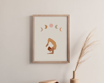 Postura de ioga para impressão | Arte de parede com fases da lua | Pôster de ioga boho ** Download instantâneo **