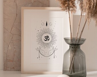 Impressão de ioga com o sinal celestial Om: arte de parede espiritual (download digital)
