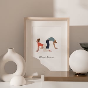 Póster de posturas de yoga / Arte mural / Imprimible de posturas de yoga / Decoración de pared de yoga / Postura de gato y vaca / Ilustración de yoga ** Descarga instantánea **