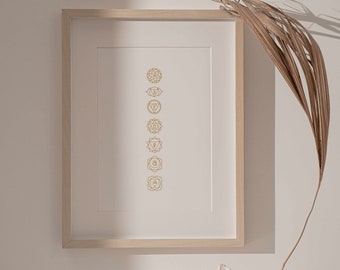 Gold 7 Chakras Print | Yoga Wall Art | Meditation Printable | Mindfulness Wall Decor | Spiritual Gift