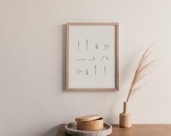 Impresión de yoga Saludo al Sol / Ashtanga Surya Namaskar / Póster de secuencia de yoga / Decoración de sala de yoga / Regalo para amantes del yoga