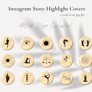 Celestial Yoga Instagram Highlight Covers: Gold Witch Icons (Instant Download)