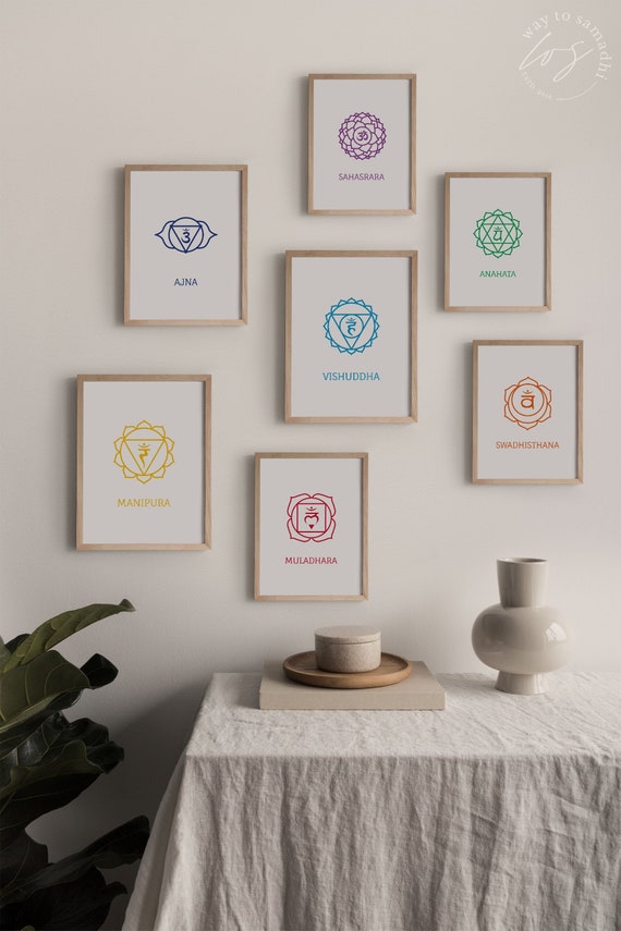 Yoga Instant Printable Art Set Seven - Wall Etsy Chakras 7 Decor Download of Yoga Poster Wall Meditation