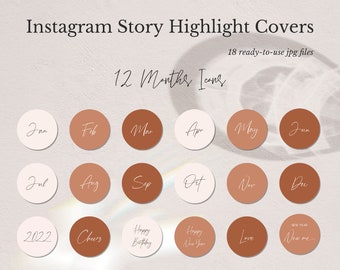 12 month Instagram Highlight Cover | 2022 New Year Boho Terracotta Instagram Story Highlight Icon | Social Media Icon ** Instant Download **