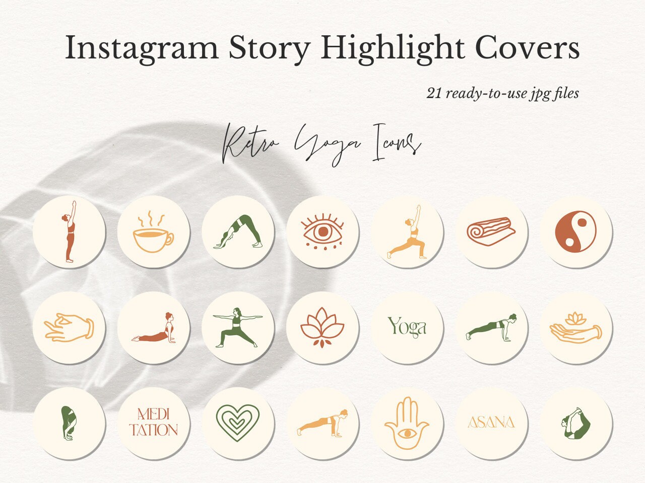 21 Retro Yoga Instagram Story Covers Yoga Life Highlight Icons Yoga Social Media Icons Instant