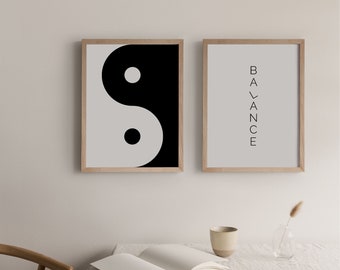 Conjunto de impressões de ioga Yin Yang: Arte de parede Zen (download digital)